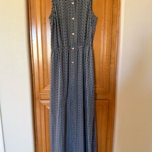MICHAEL Michael Kors Navy Blue and White Button-Down Cover Up Maxi Dress